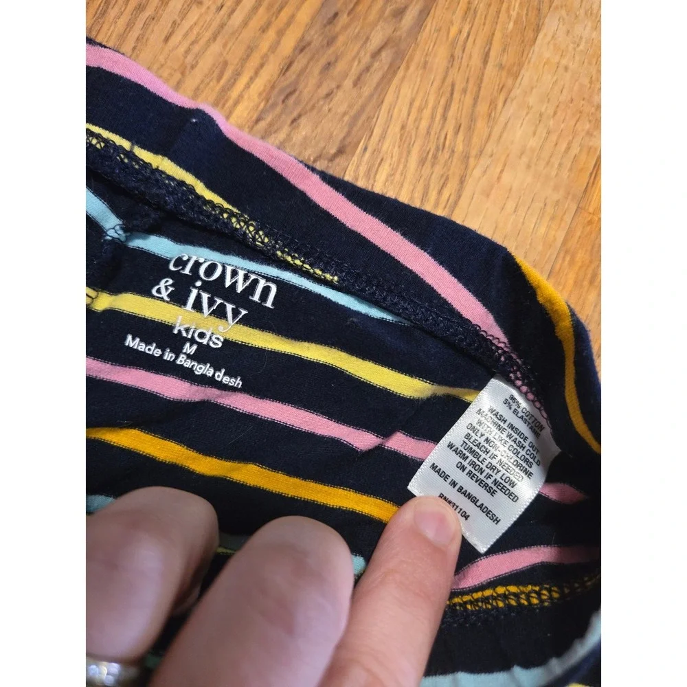 Crown & Ivy Girls Medium Pink‎ Llama Books Puff Short Sleeve Striped Short Set
